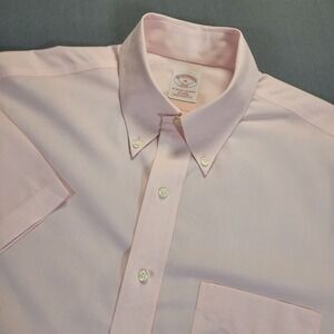 Brooks Brothers Men Short Sleeve Button Down Shirt Size 16 Pink Non Iron Preppy